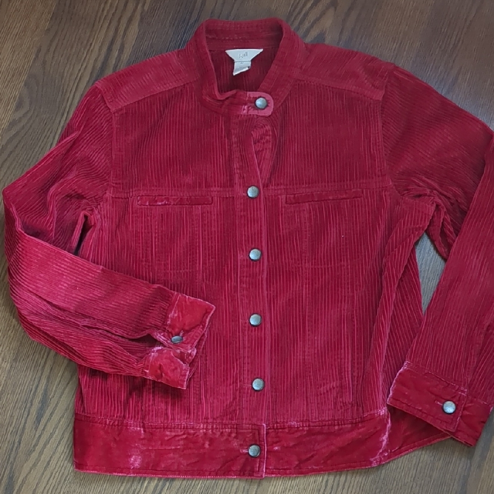 J. Jill Rich Red Corduroy Bomber Jacket Med